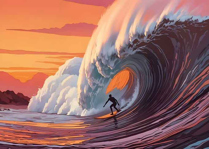 Surfer Riding a Large Wave