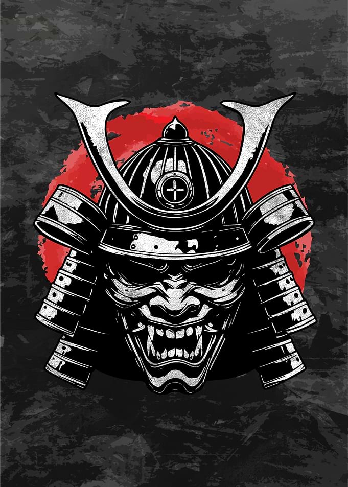 Samurai Mask with Red Moon