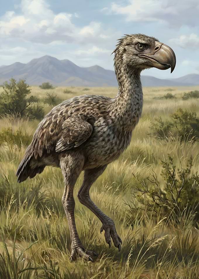 Giant Bird in Grassy Field
