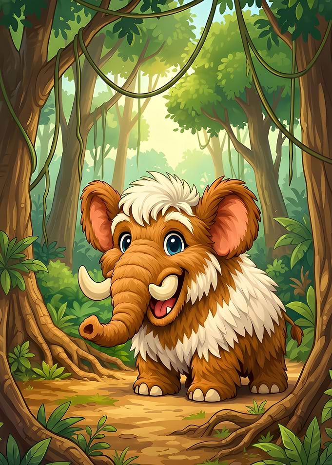 Cartoon Mammoth in Jungle