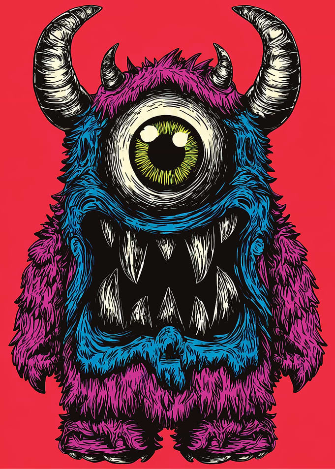 One-Eyed Furry Monster Illustration