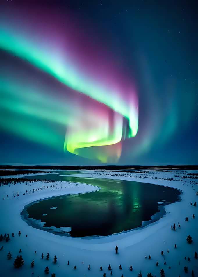 Aurora Borealis Northern Lights in Winter