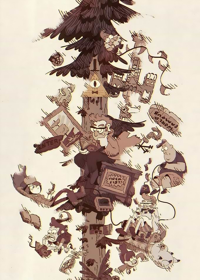 Gravity Falls Characters Tree Illustration
