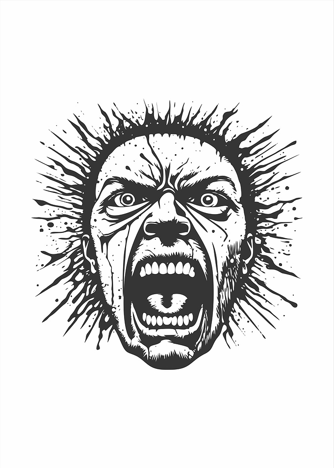 Screaming Face Black and White Illustration