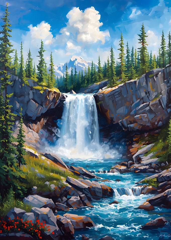 Waterfall Landscape Painting