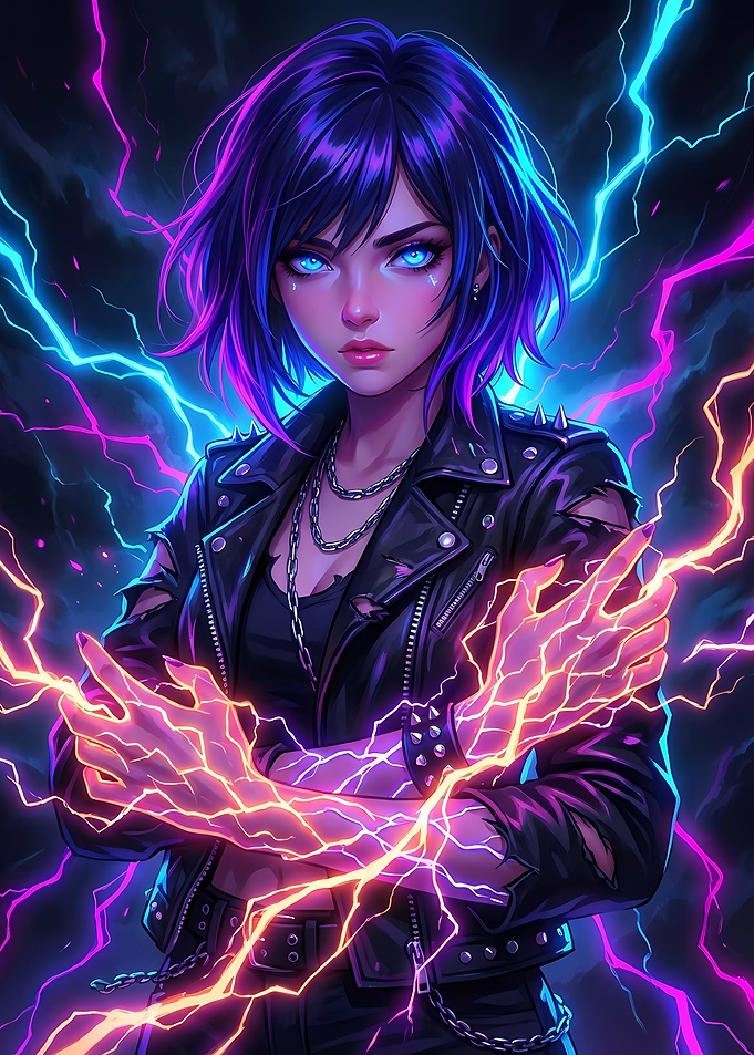 Electric Girl with Leather Jacket