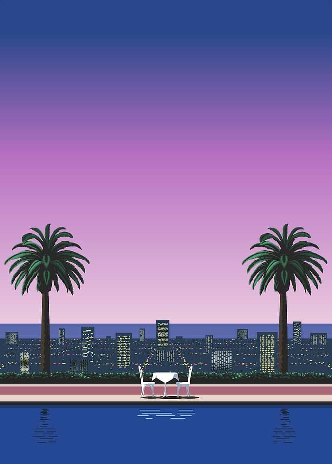 Cityscape with Poolside Dining