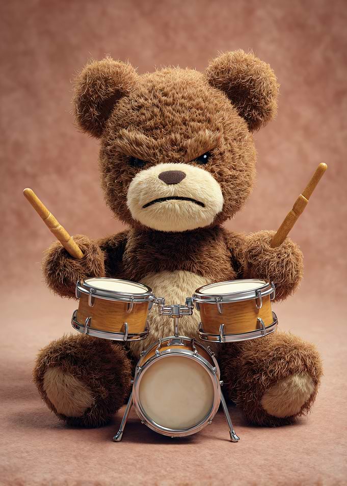 Grumpy Teddy Bear Drummer