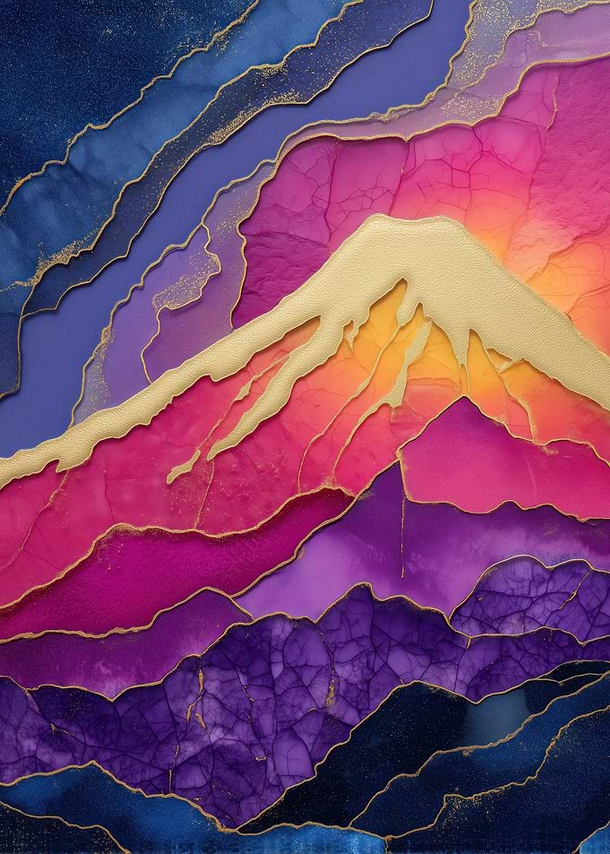 Abstract Mount Fuji Landscape with Golden Accents