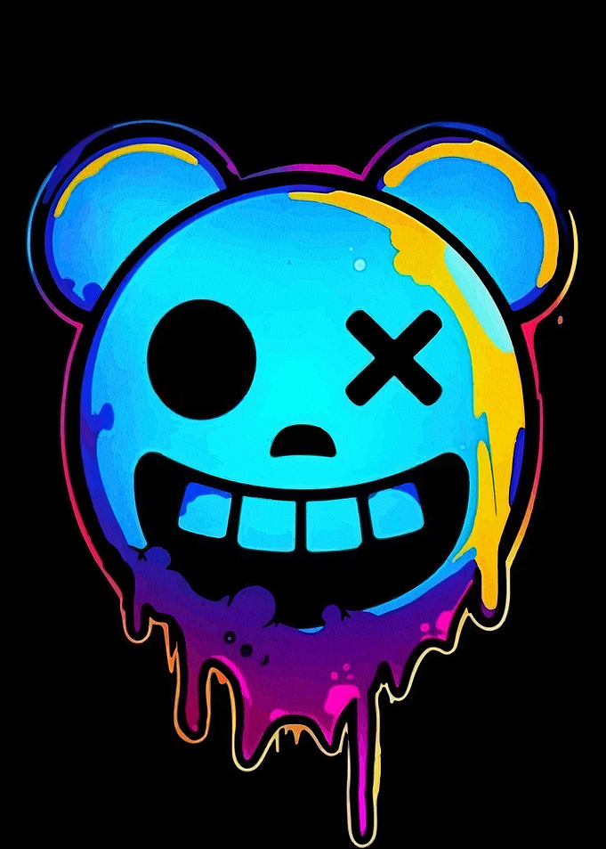 Cartoon Bear Head with Dripping Paint