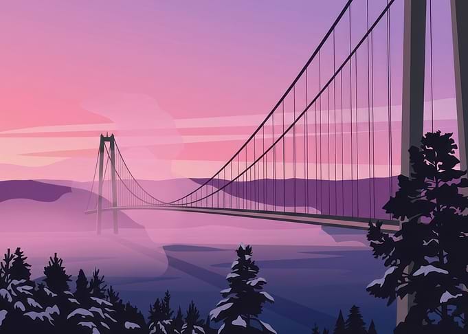 Pink Sunset Bridge Landscape