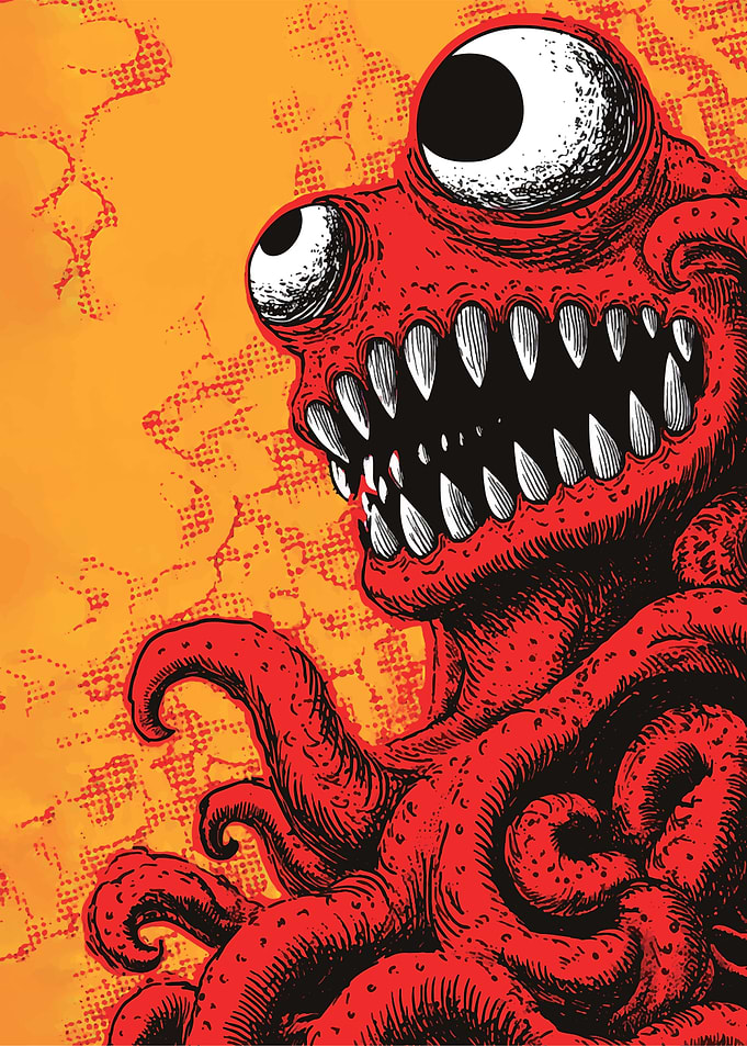Red Monster with Big Eyes and Teeth