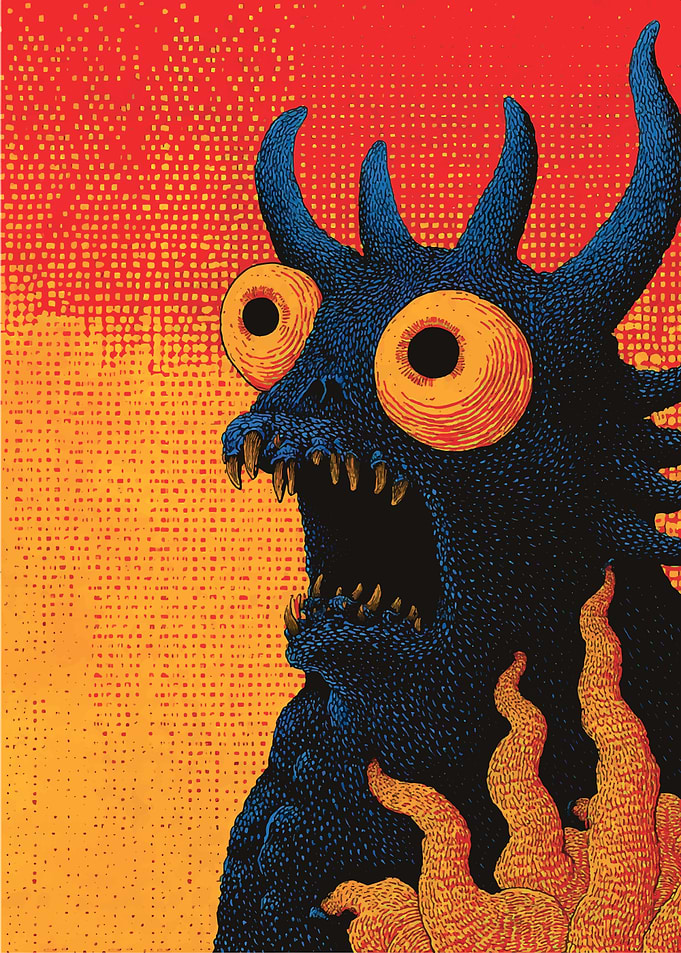 Blue Monster with Orange Eyes