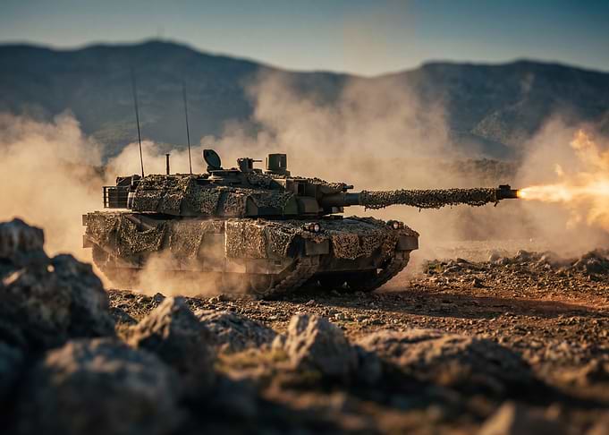 Military Tank Firing in Battlefield