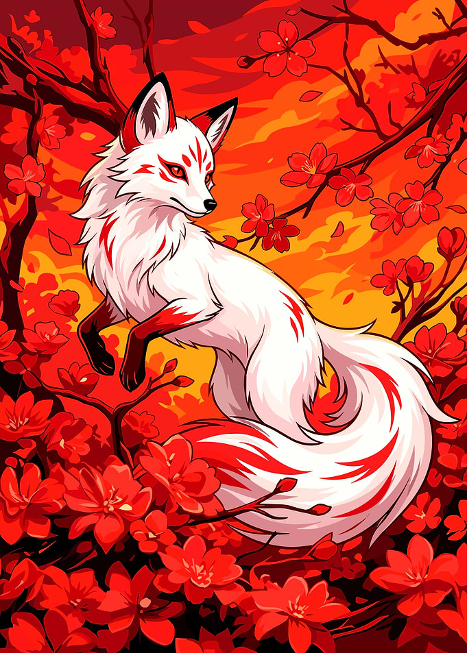 Fox in Cherry Blossoms Illustration