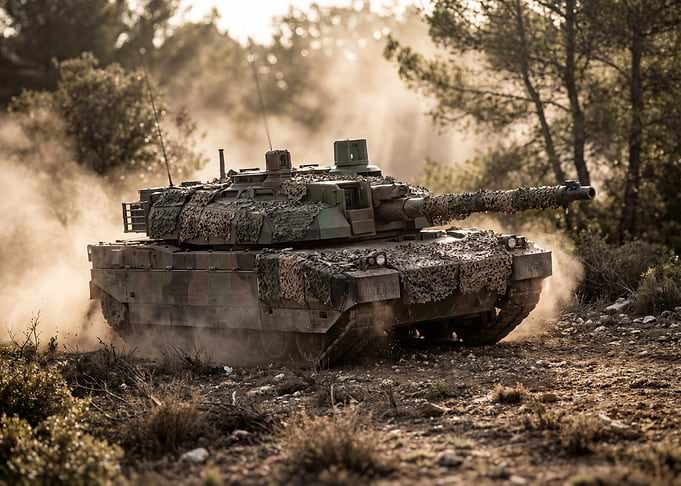 Camouflaged Tank in Action