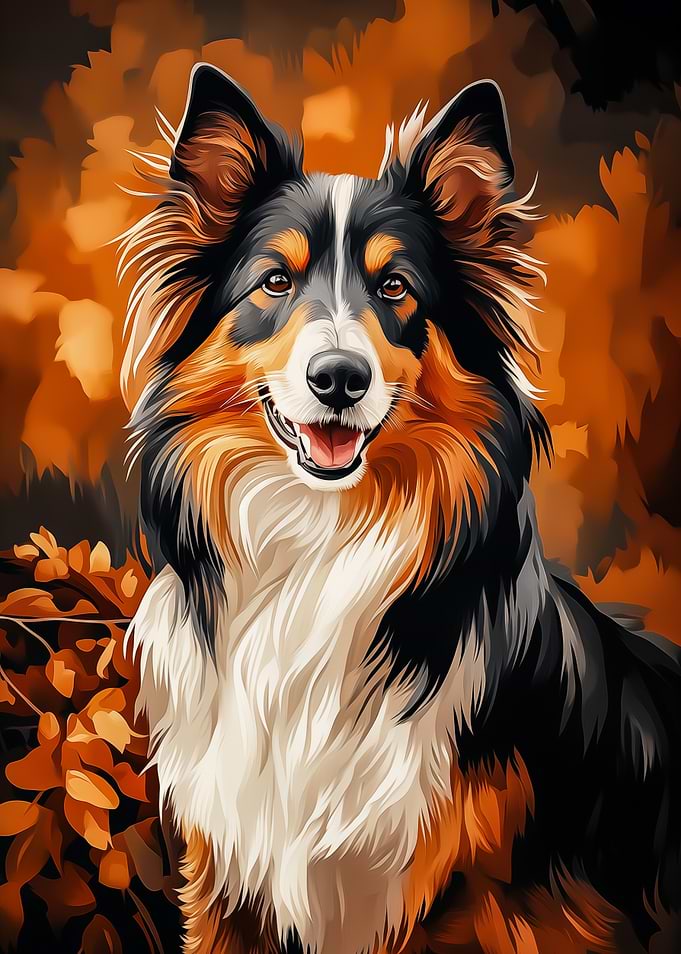Rough Collie Dog Portrait in Autumn
