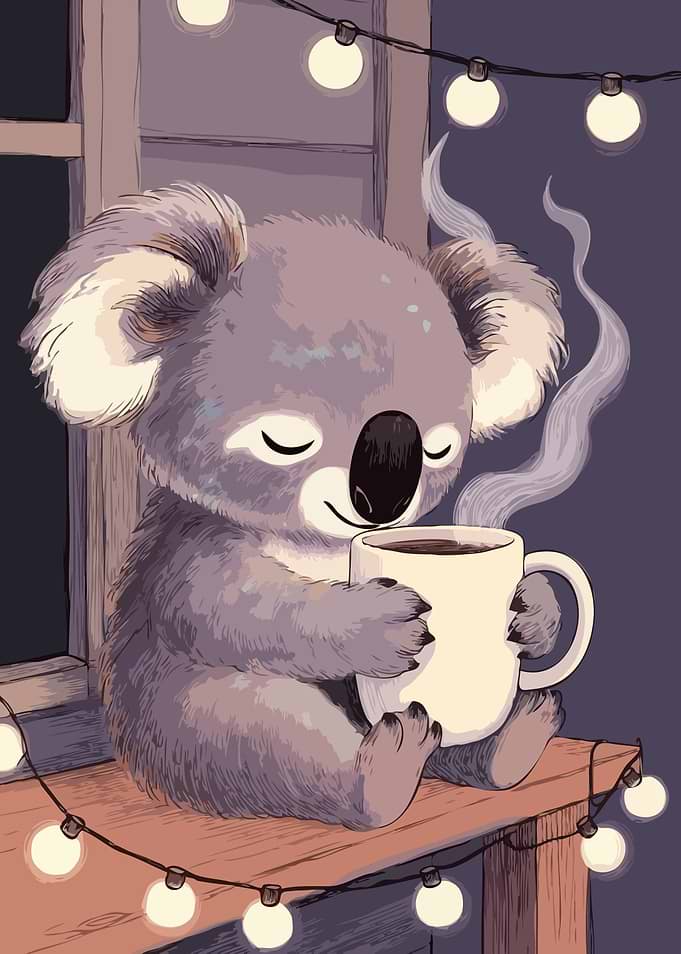 Cozy Koala with Coffee Funny Cozy