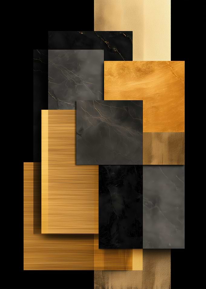 Abstract Gold and Black Squares