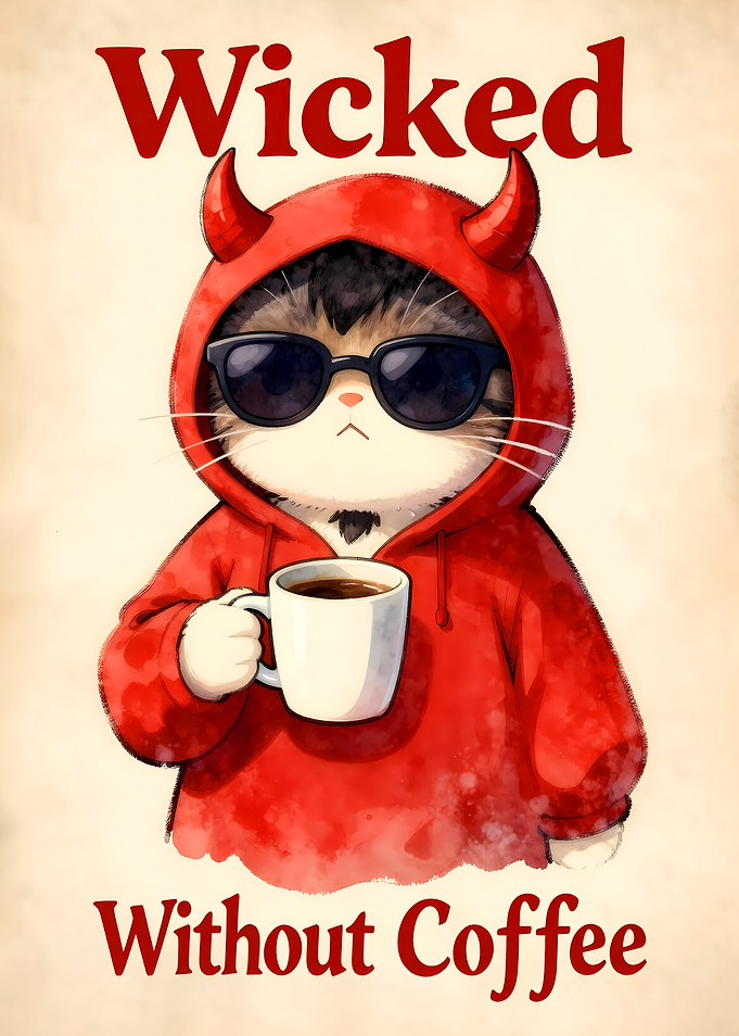 Funny Devil Cat Wicked Without Coffee