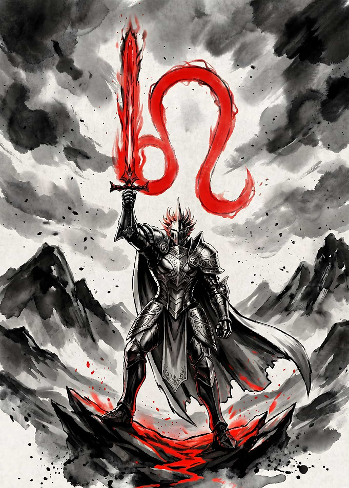Leo Warrior - Japanese Sumi e Ink Wash Illustration