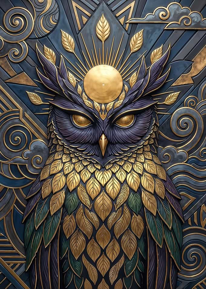 Art Deco Golden Owl