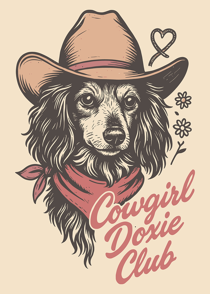 Cowgirl Doxie Club Poster, Dachshund Western Wall Art, Cute Cowboy Dog Illustration Print