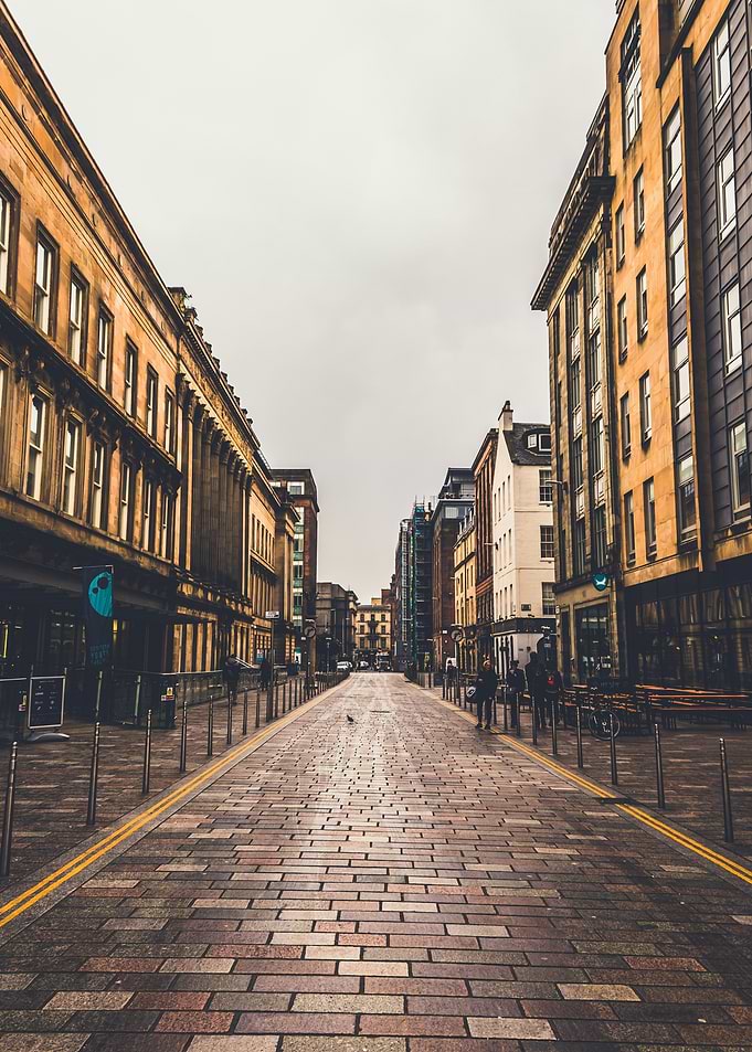 Urban street view with brick road