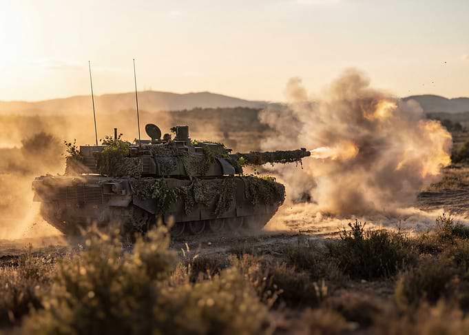 Military Tank Firing in Field