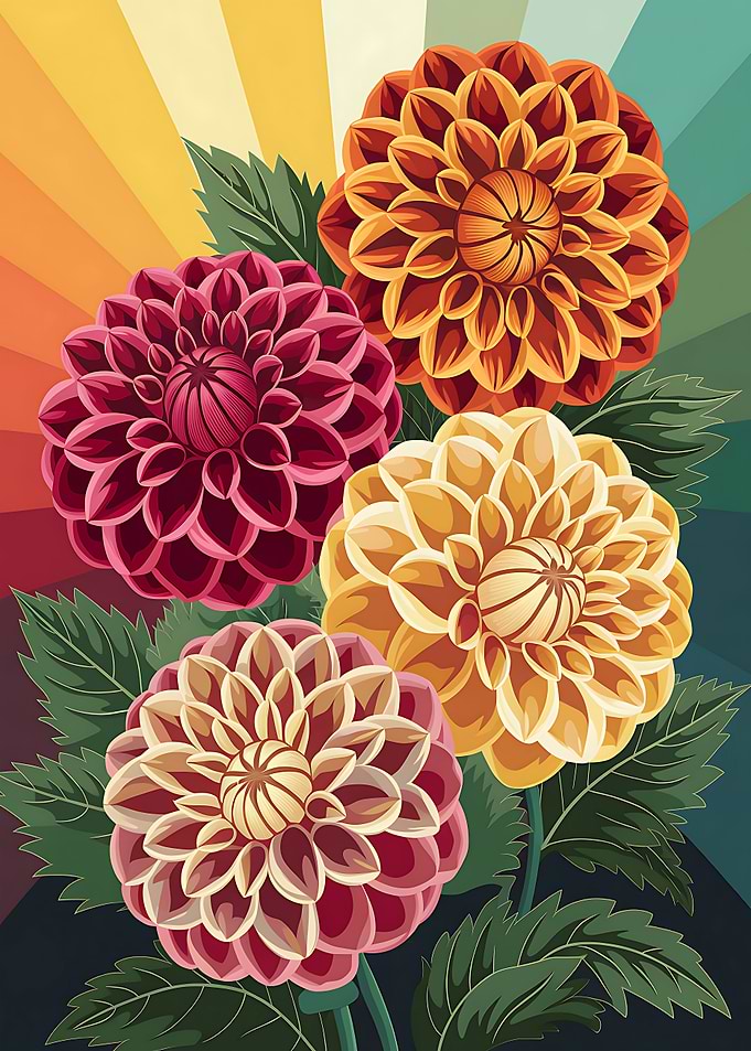Colorful Dahlia Flower Arrangement Art
