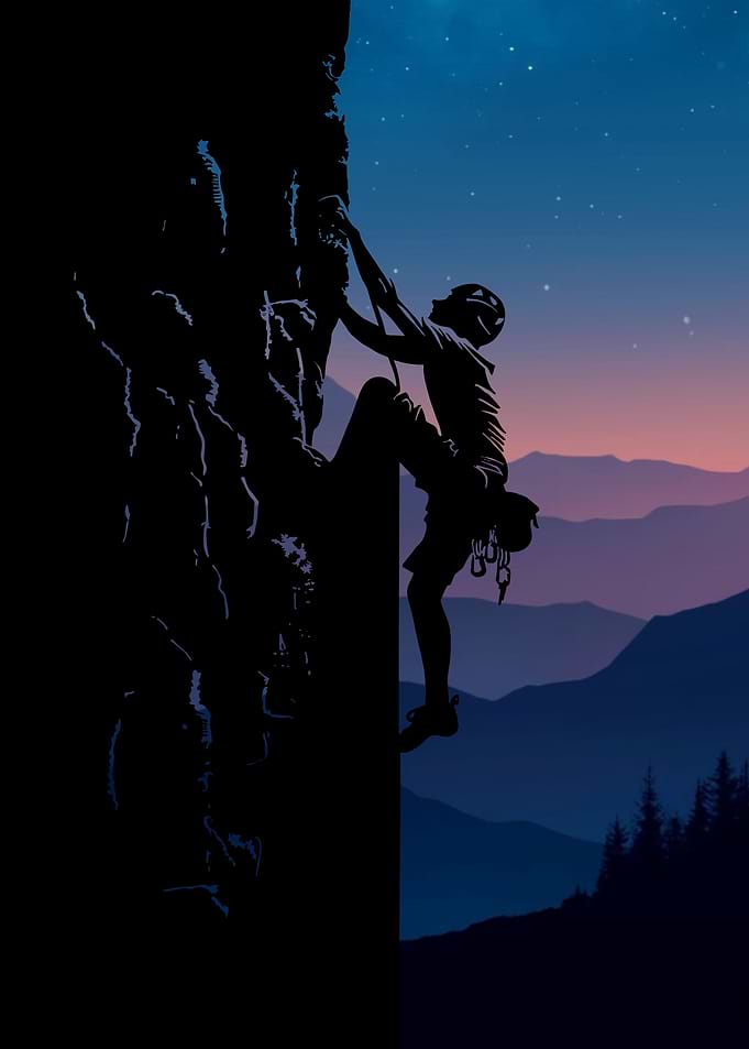 Silhouette of a Rock Climber at Night