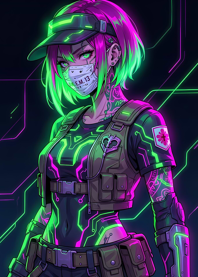 Cyberpunk Anime Girl with Mask