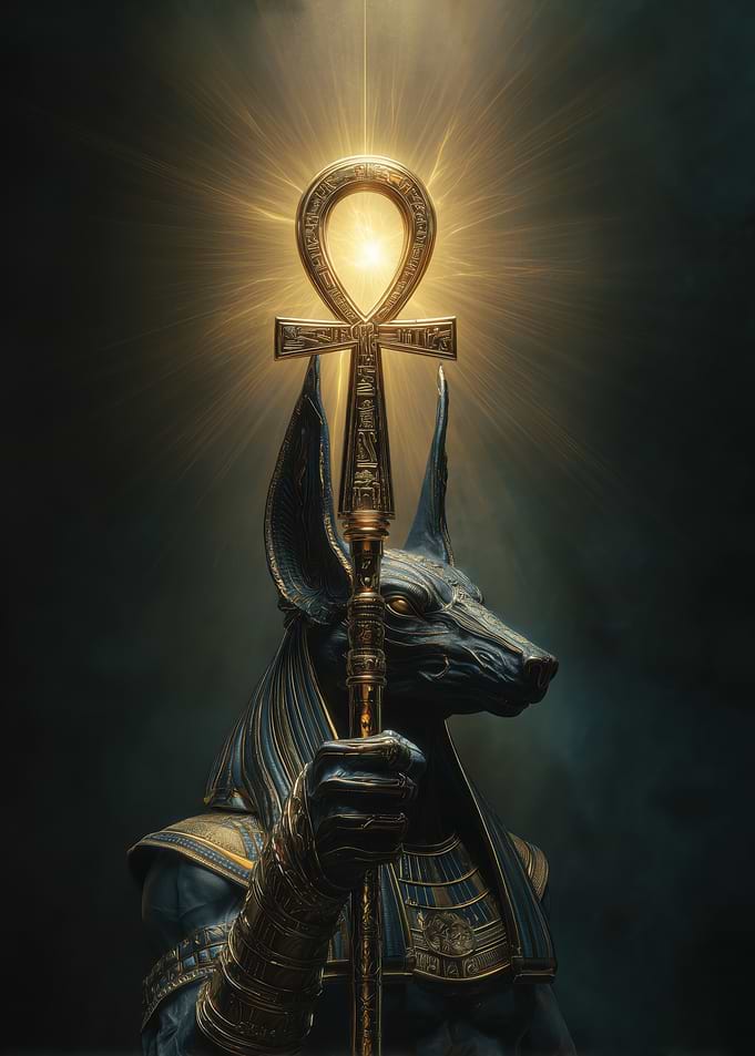 Anubis Holding Ankh Staff