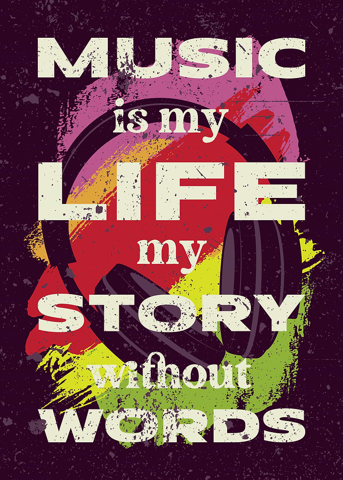 Music Is My Life Poster – Emotional Headphones Wall Art with Quote for Music Lovers