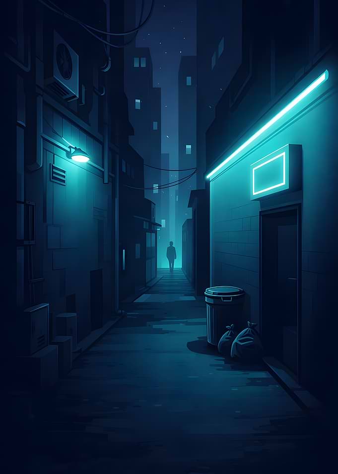 Neon Lit Alleyway at Night