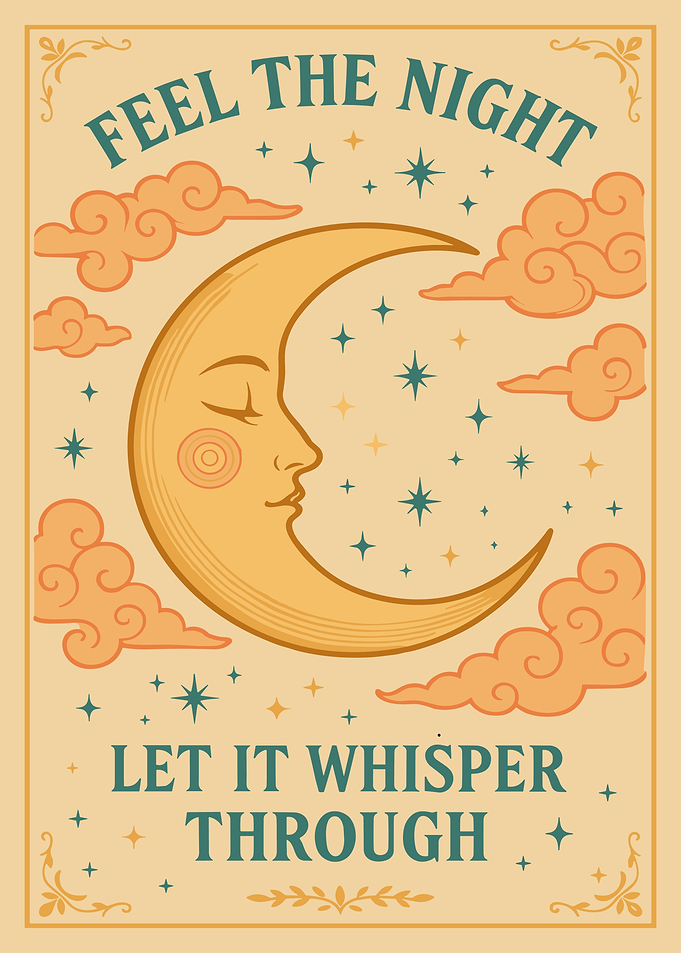 Crescent Moon Face Poster, Celestial Wall Art Print, Dreamy Night Sky Illustration