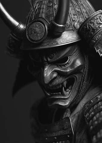 Samurai Mask and Helmet Close-Up