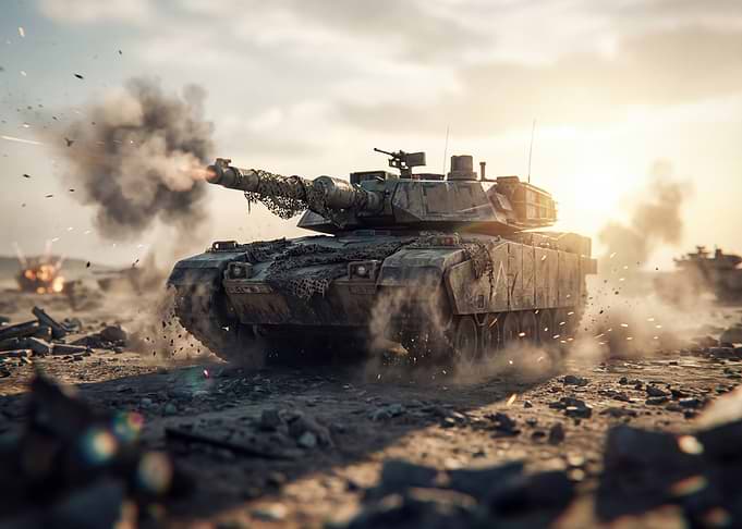 Military Tank Firing in Battlefield