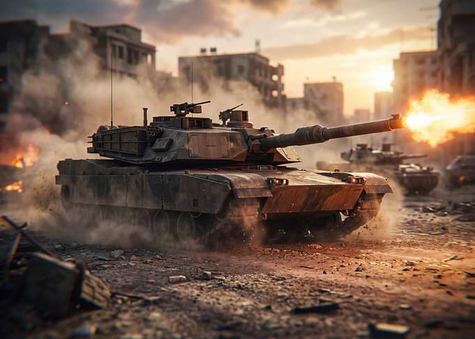 Tank firing in war-torn city