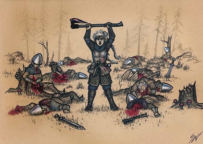 Warrior with Axe Amidst Fallen Foes