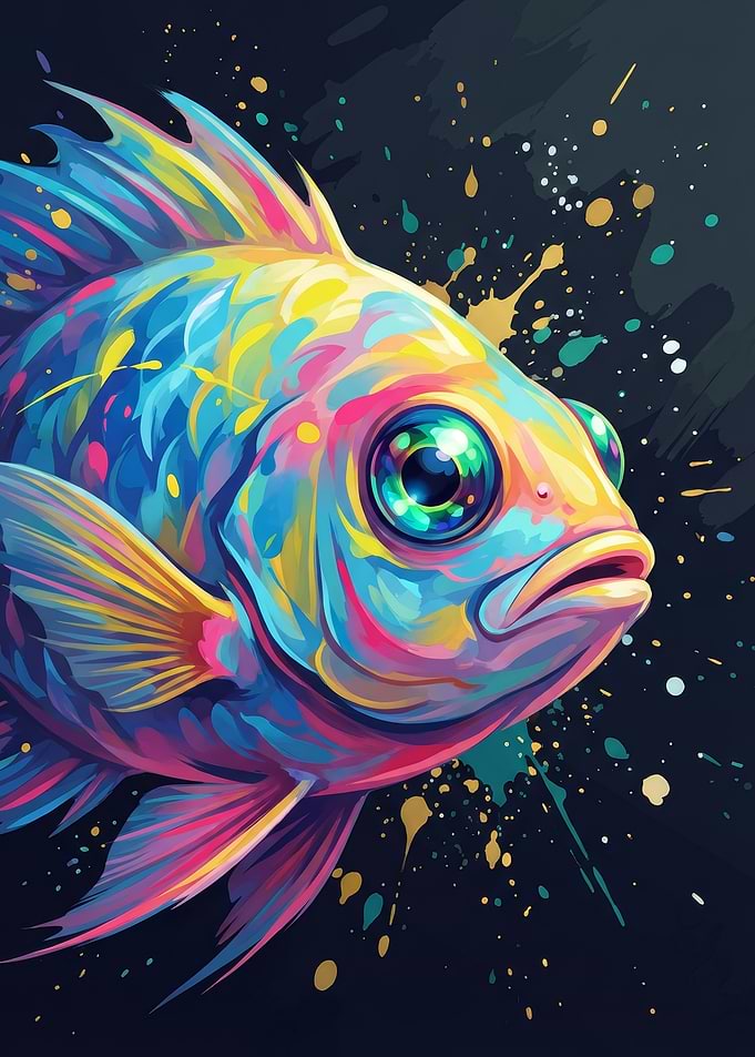 Colorful Fish Portrait with Splatter Background