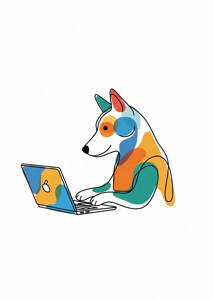 Dog Using Laptop Colorful Illustration