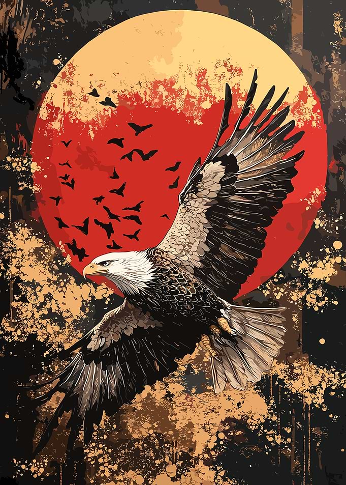 Eagle Flight Under Red Moon