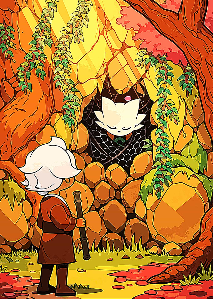 Boy and Spirit in Forest Cave