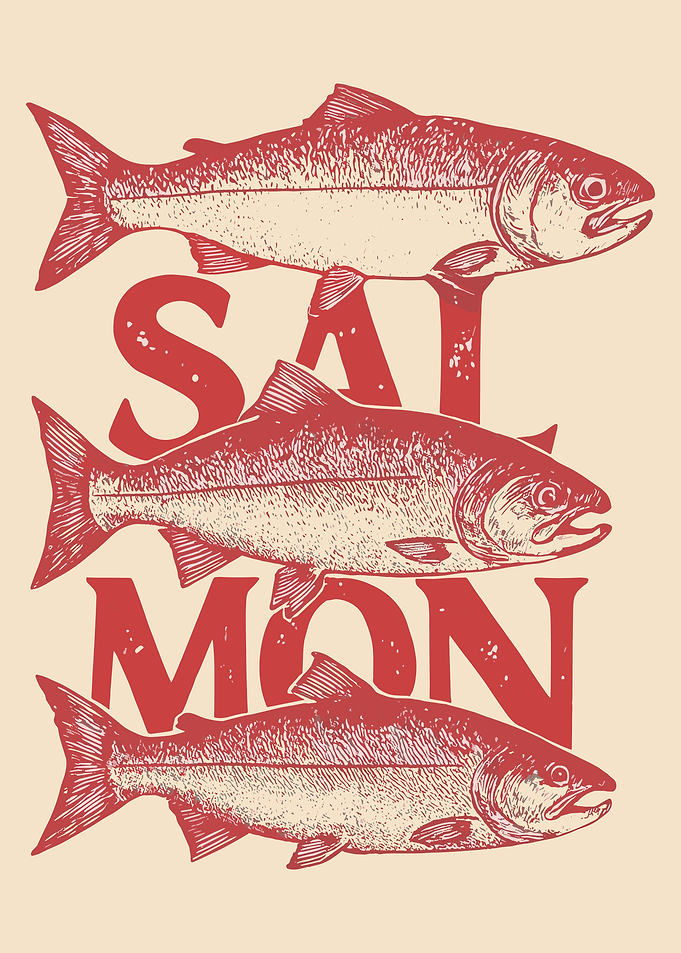 Salmon Fish Poster, Vintage Seafood Illustration Print, Retro Kitchen Wall Art