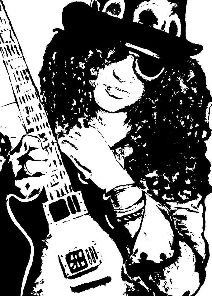 Slash Guitarist Black and White Portrait