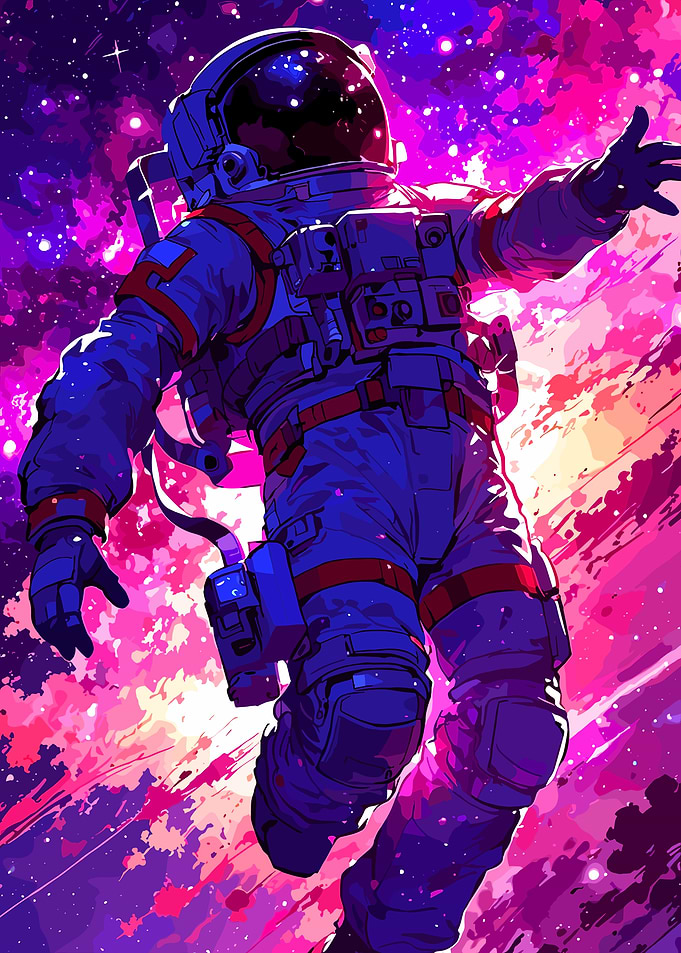 Astronaut in Space with Colorful Nebula