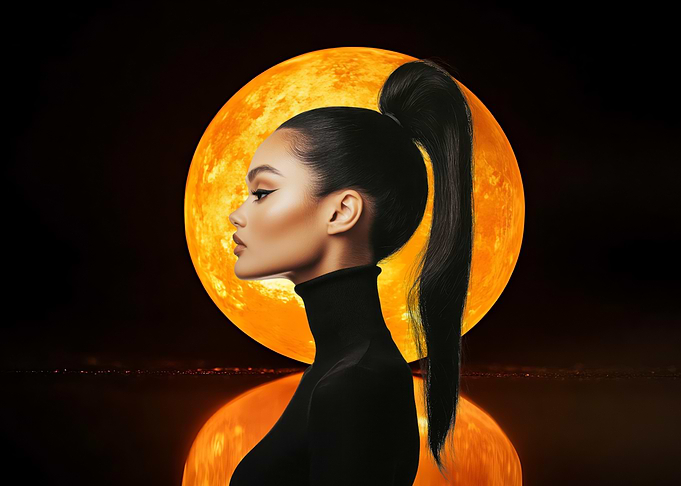 Woman Profile with Moon Background