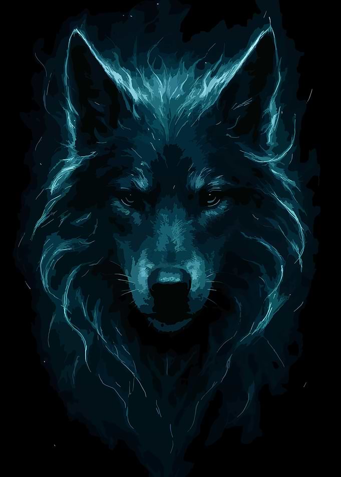 Electric Blue Wolf Portrait