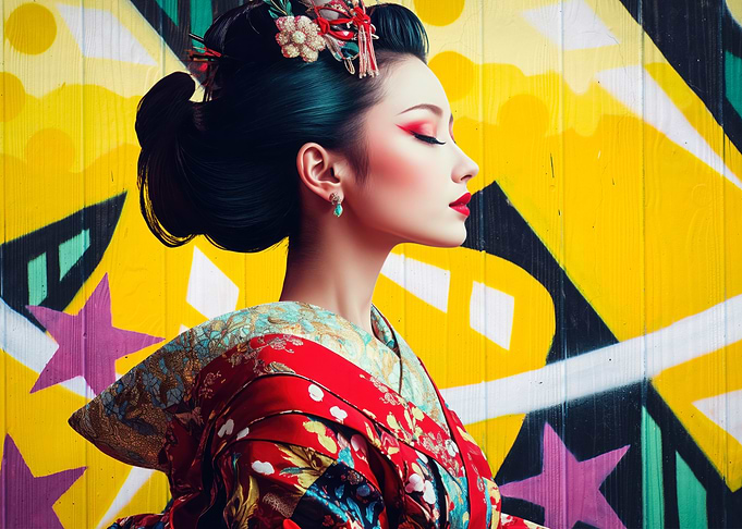 Geisha with Graffiti Background